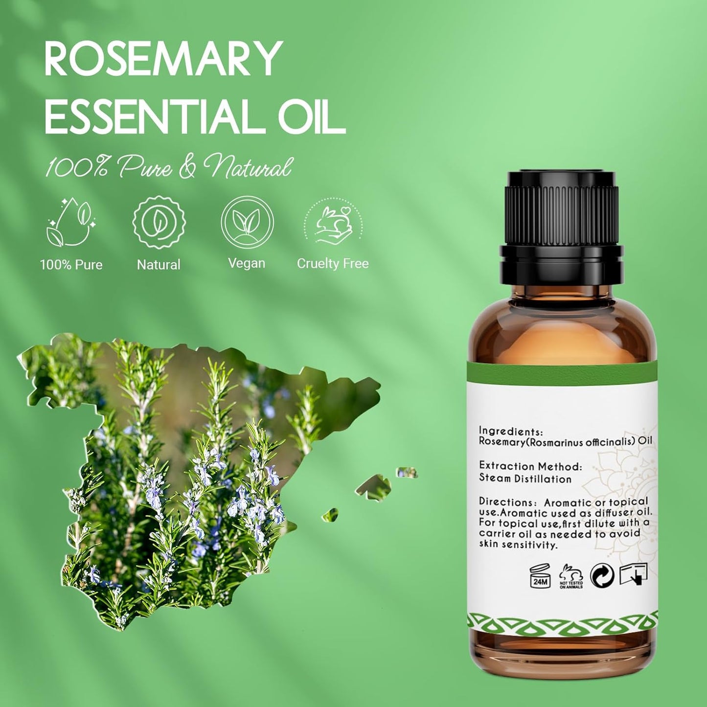 Rosemary Oil for Hair Growth Organic 1 Oz - 100% Pure Rosemary Essential Oil- 30ml