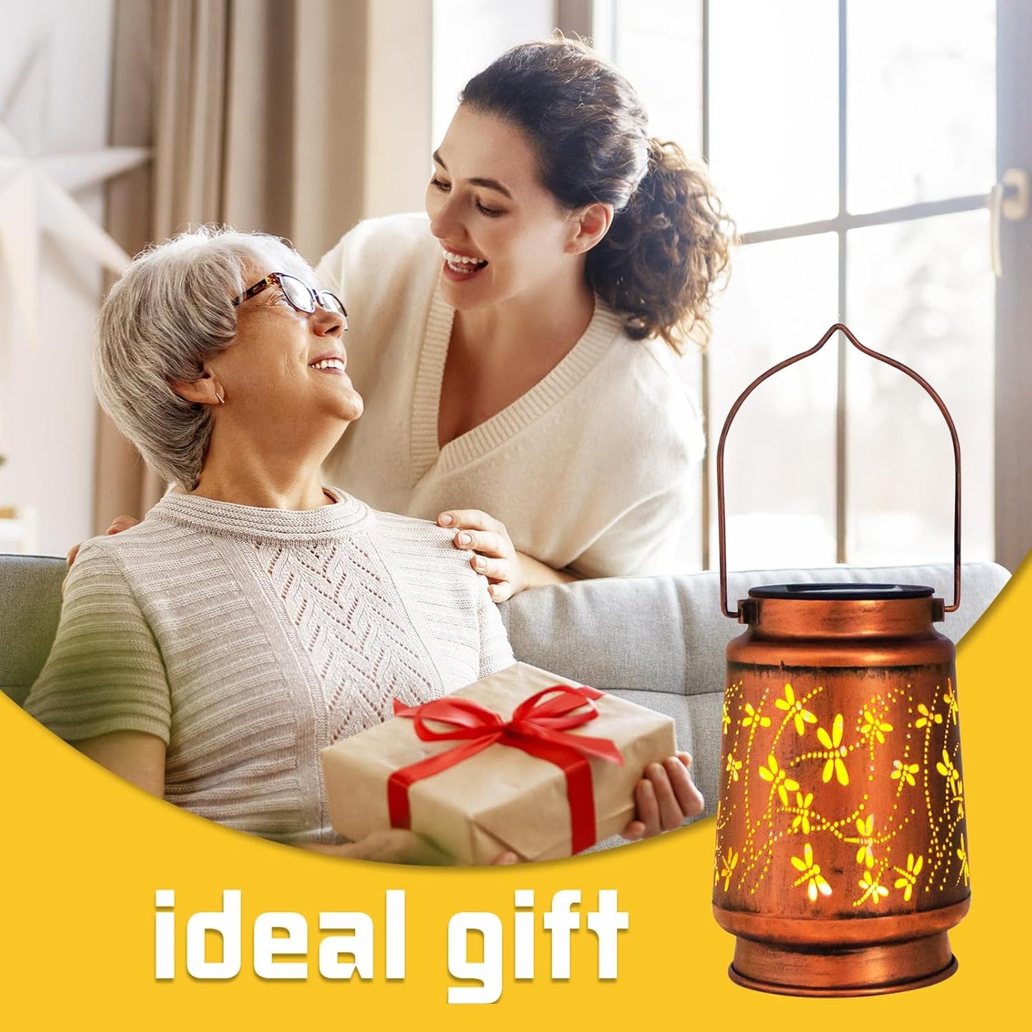 2 Pack Dragonfly Birthday Gifts for Women Mom Grandma Solar Lanterns Outdoor Waterproof Garden Decor Metal Hanging LED Decorative Light for Patio Yard Lawn Backyard Front Porch Gardening Gifts