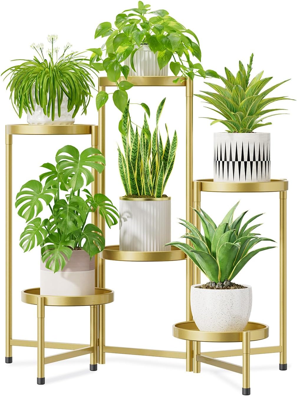 iDavosic.ly 6 Tier Large Plant Stand Indoor, 10 Inch Wide Tall Corner Metal Plant Stands Outdoor for Multiple Plants, Folding Tiered Flower Display Holder Rack Shelf, Gold