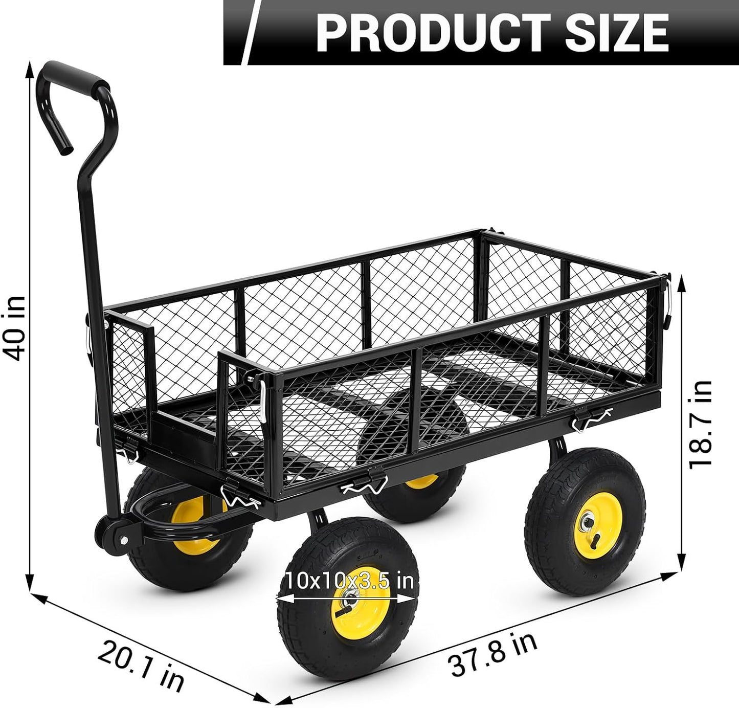 900 Lbs Steel Garden Cart. Heavy Duty Metal Garden Wagon with 10" Wheels, Pullable Metal Garden Wagon with 180° Rotating Handle and Removable Sides for Farm, Yard