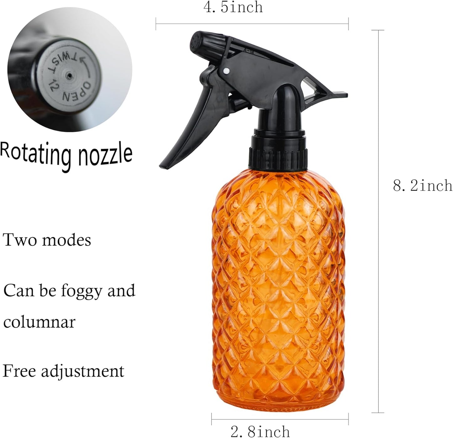Glass Handheld Spray Bottle - 12oz Refillable Bottle ，Adjustable Nozzle Watering Can for Garden Plants Cleaning Solutions (Orange)