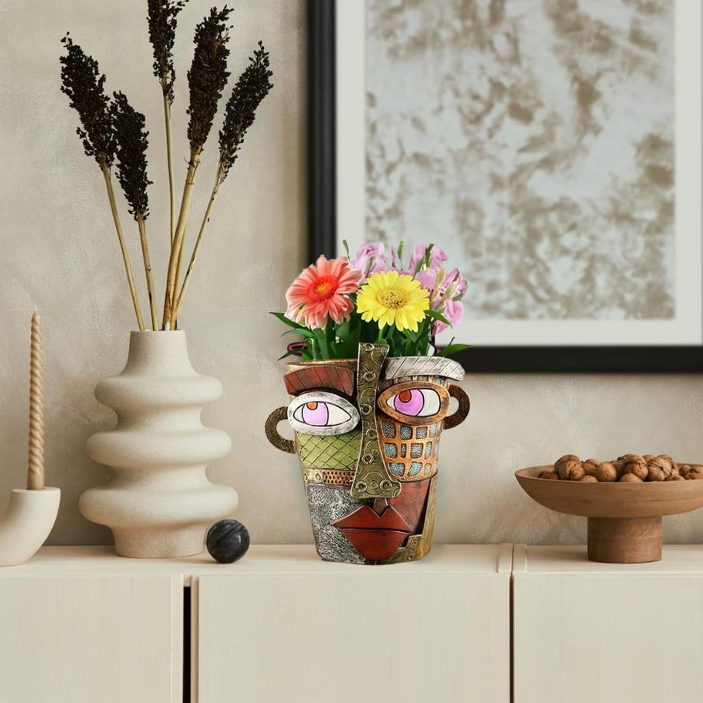 Generic New Picassos Abstract Beauty Face Flower Pot, Colorful Abstract Head Plant Pots, Interesting Decorative Flower Resin Flower Pot, Unique Flower Pots for Home Art Decoration (3.7in-A)