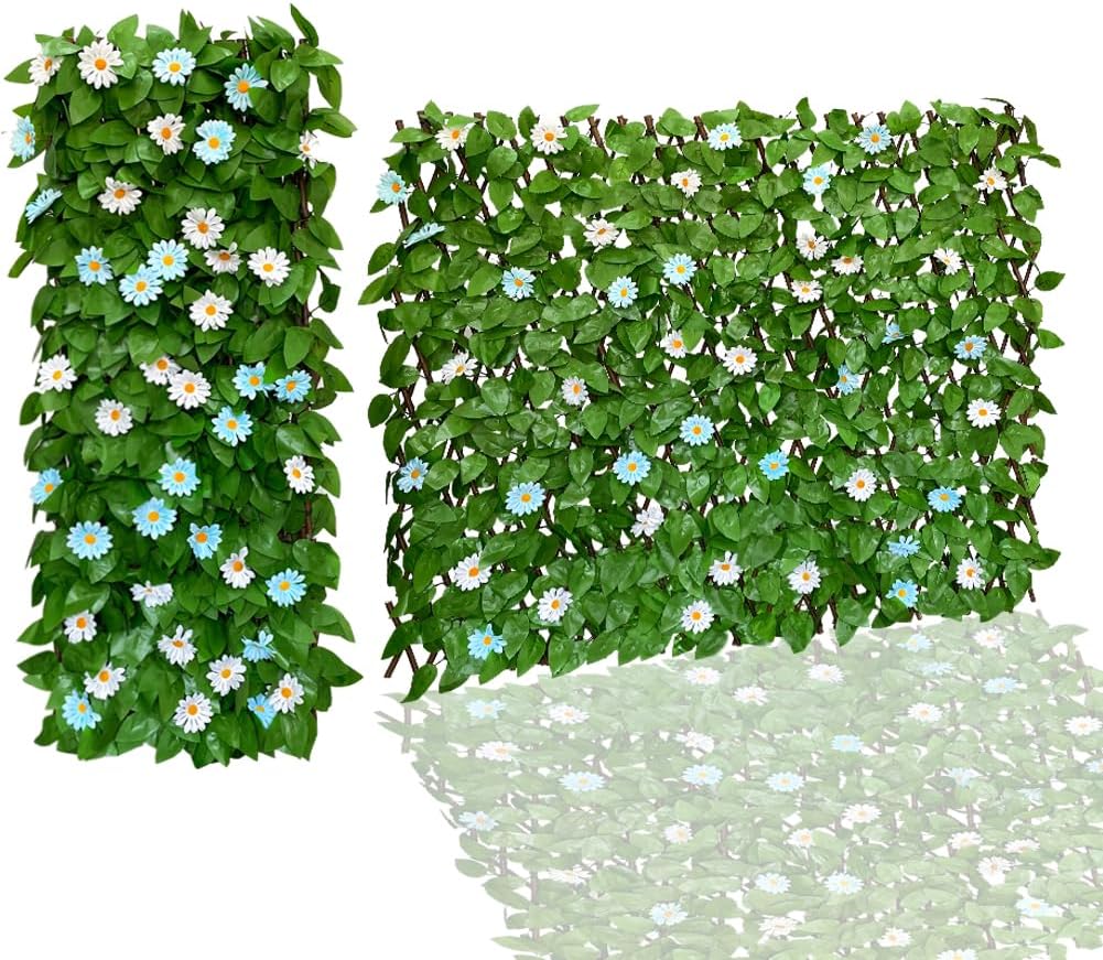 Expandable Fence Privacy Screen for Balcony Patio Outdoor,Decorative Faux Ivy Fencing Panel,Artificial Hedges (Single Sided Leaves)… (1, Daisy)