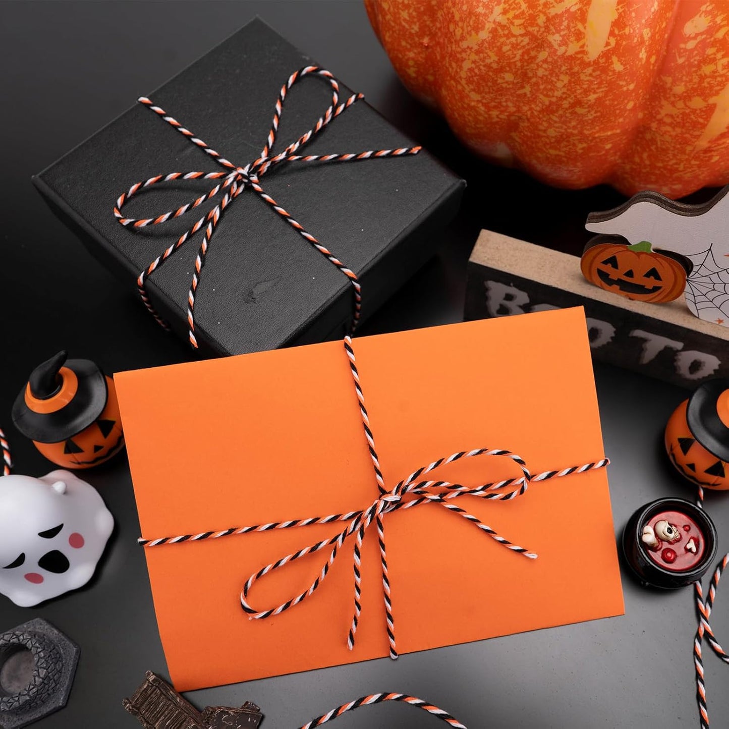 KINGLAKE Orange Black White Cotton Twine 2mm 328 Feet for Gift Wrapping DIY Crafts Halloween Party Decoration Gift Tags
