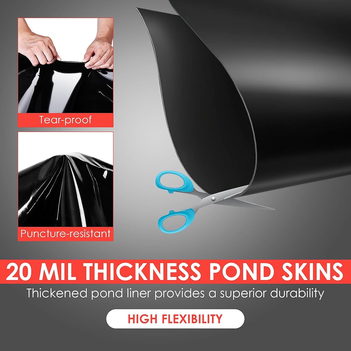 15x20 Ft Pond Liner, 20 Mil Thickness, Pliable & Durable Lldep Material, Easy Cutting & Uv Resistant, for Fish or Koi, Features, Waterfall Base, Fountains and Water Gardens