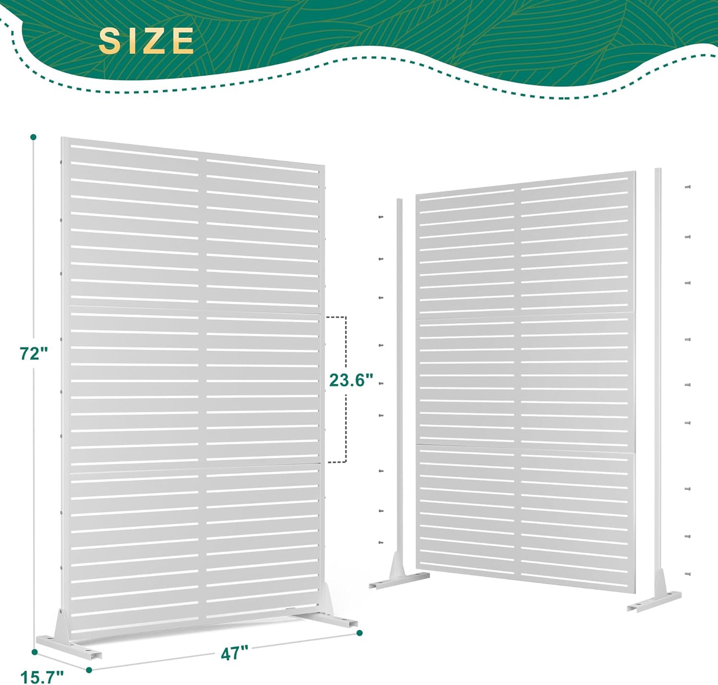 72" H×47" W Metal Outdoor Privacy Screen Freestanding, Panels for Patio Lawn Deck, Freestanding Decorative Privacy Screen for Balcony Yard&Garden(Consists of 3 Panels)