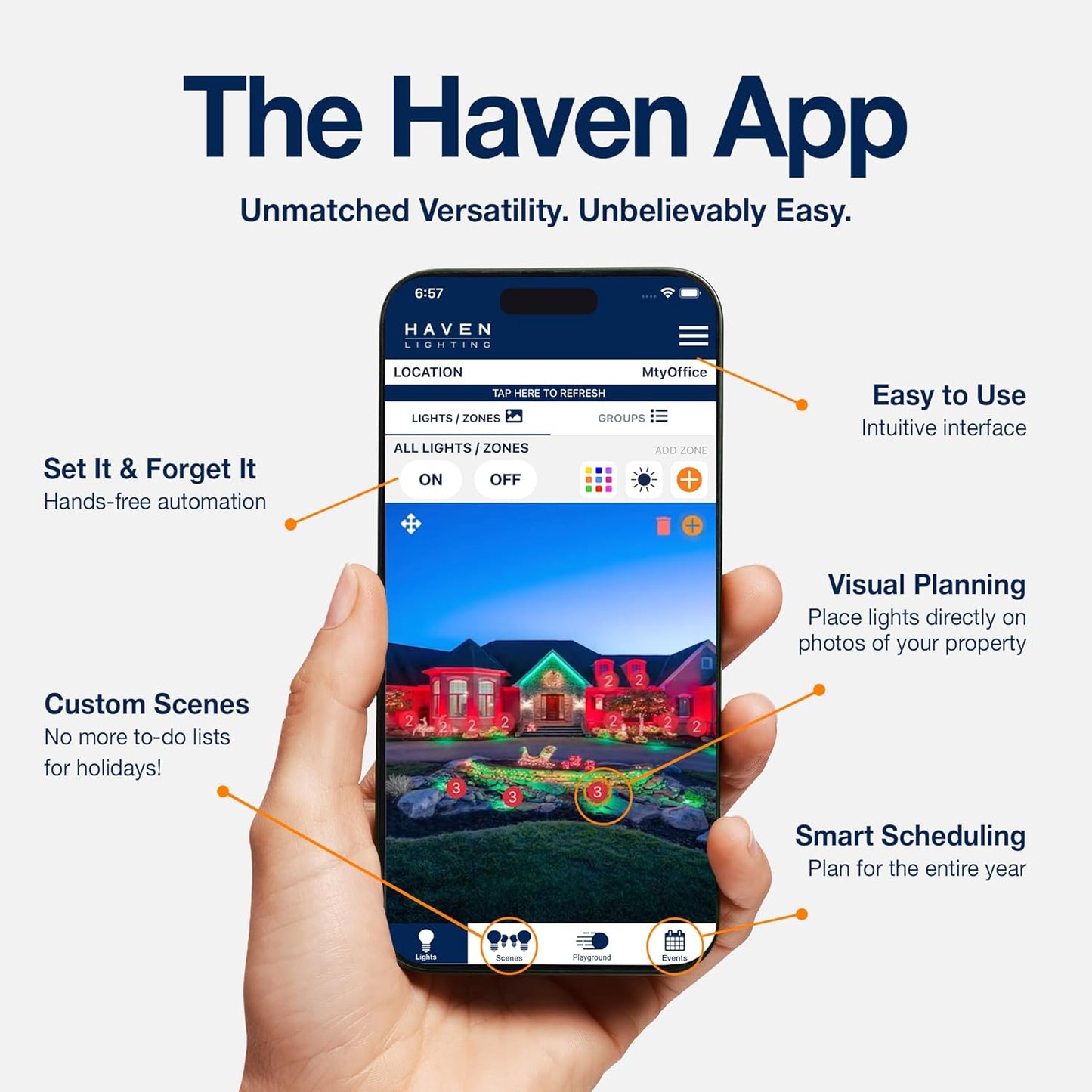 Haven Lighting 9 Series Pro Landscape Lighting Kit - Professional-Grade App Controlled Smart Lights with WiFi - Color Changing Exterior House Lighting, 12-Up/5-Path LED Lights