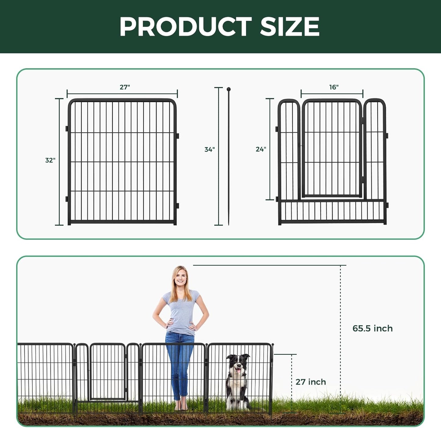 FXW Garden Fence Outdoor for The Yard – 32in(H) x 109.4ft(L) Heavy Duty Metal Animal Barrier for Dog and Rabbit, Decorative Dog Fence, 48 Panels, Black