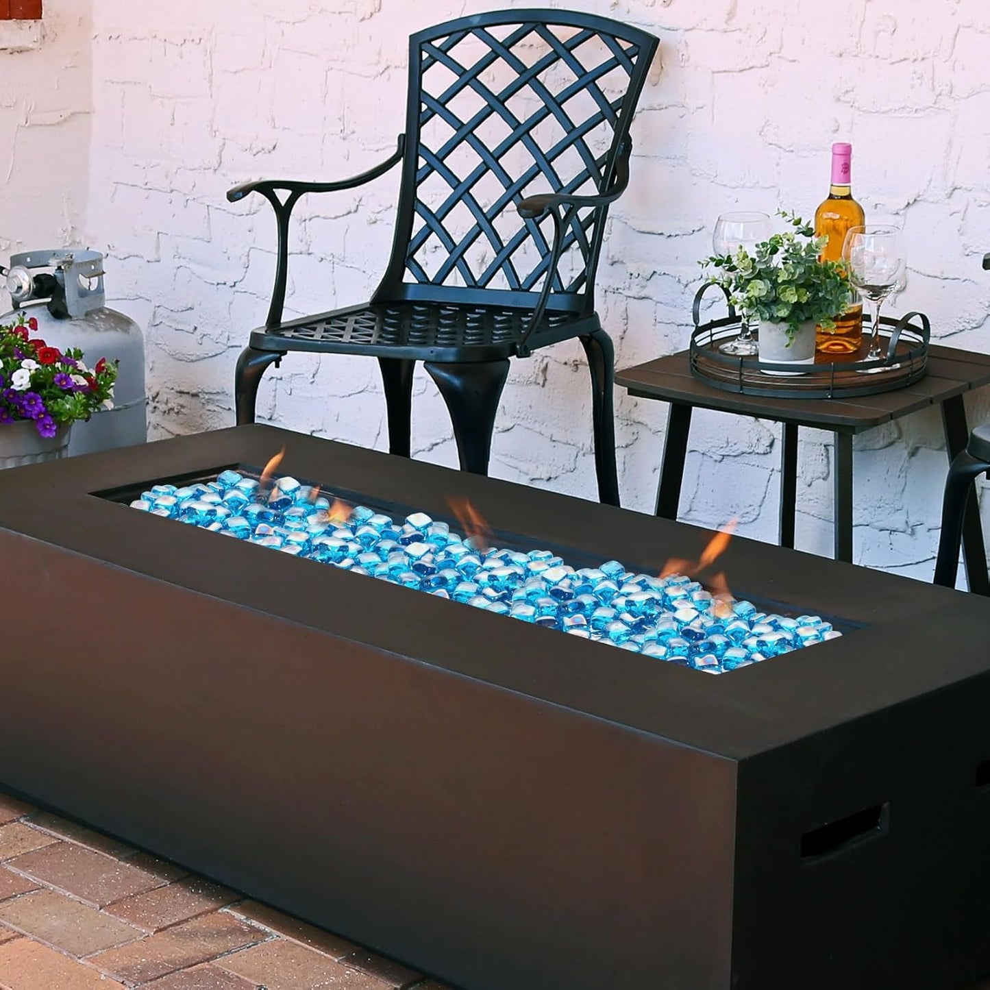 Fire Glass Cube, Fire Pit Rock Square for Indoor or Outdoor, Gas or Propane Firepit or Fireplace, Heat Resistant, No Poping or Breaking, Tempered Glass Bead, Caribbean Blue, 20lb