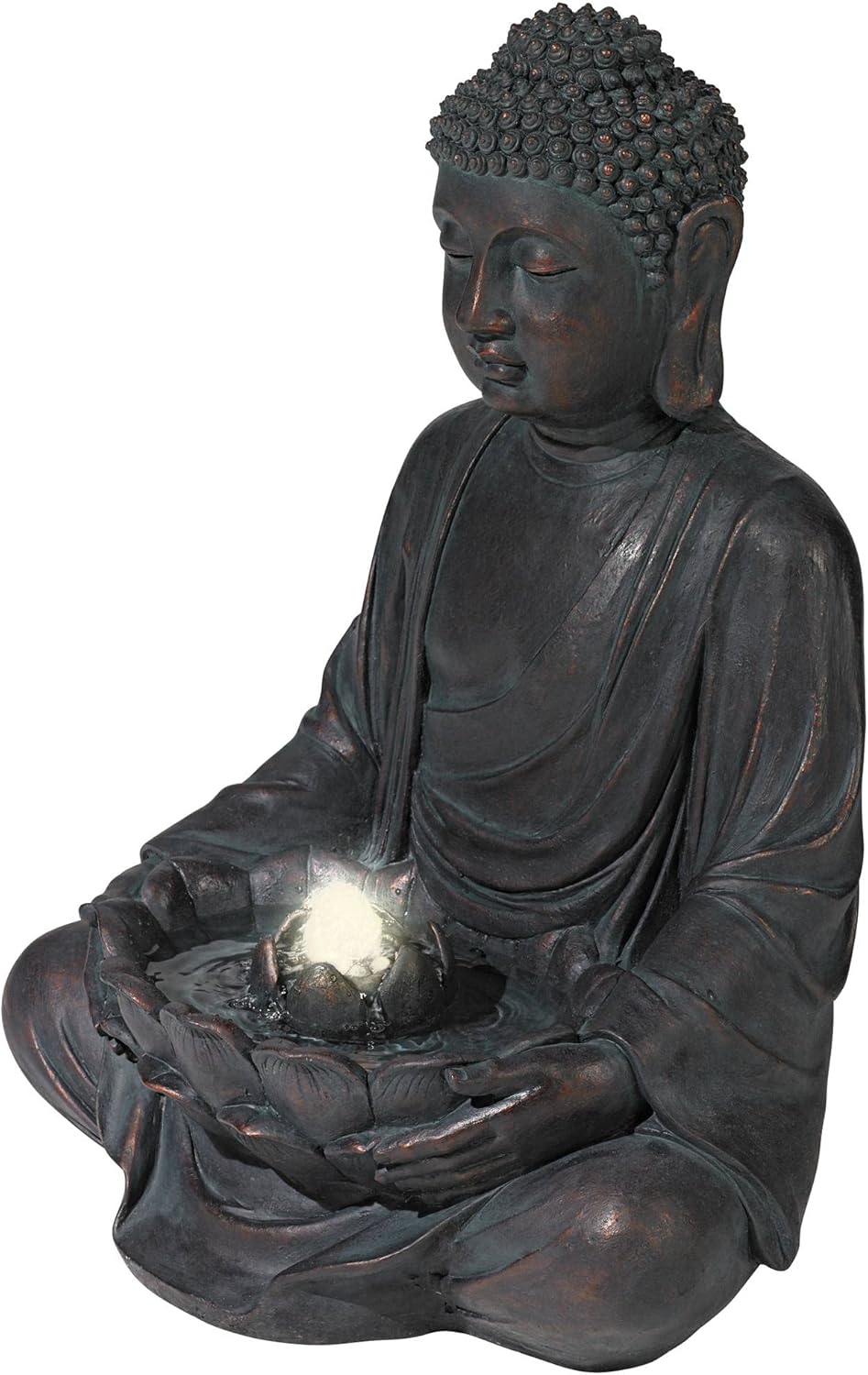 Meditating Buddha 24" High Large Zen Asian Indoor Outdoor Decor Resin Floor Fountain with Light LED Standing Bubbler Water Feature for Outside Garden Patio Yard Backyard Porch Deck - John Timberland