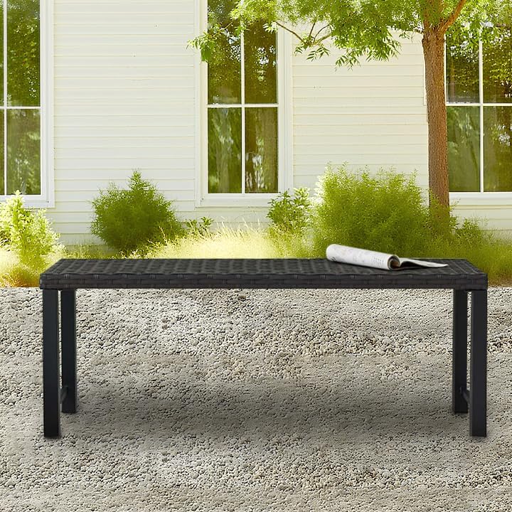 46" Outdoor Rattan Backless Bench, All-Weather Patio Garden Bench for Backyard, Porch, or Lawn, Durable Steel Bench for Outdoor Spaces
