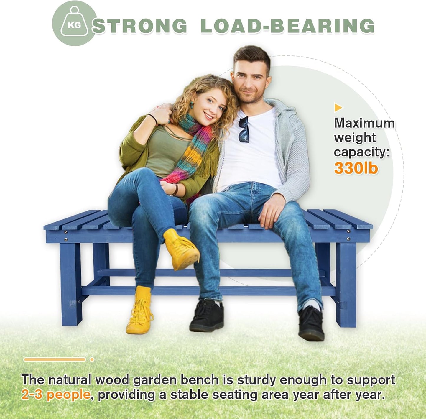 Outdoor Garden Wood Bench, 2-Person Weatherproof Wooden Bench Park Narrow Bench, Never Rot or Fade Waterproof Backless Bench for Entryway, Outdoor, Patio, Porch, Backyard and Park (Blue, 35.5''/90cm)