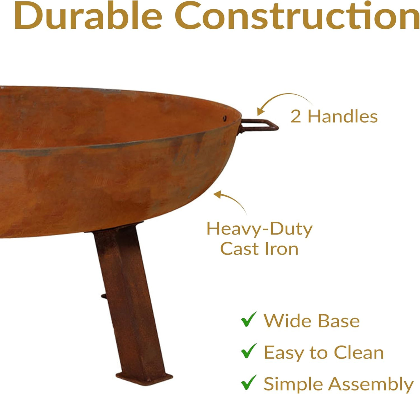 Sunnydaze 34-Inch Cast Iron Heavy-Duty Fire Pit for Outside - Wood-Burning Outdoor Fire Pit Bowl with Handles - Oxidized Finish
