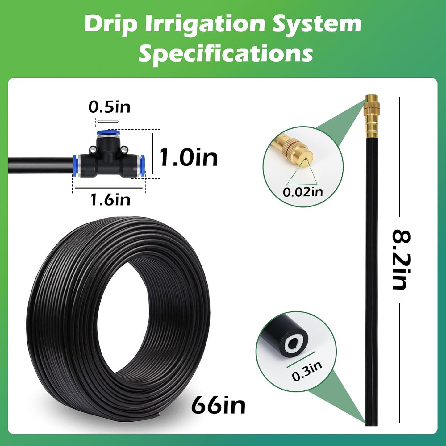 Drip Irrigation System 66 FT with 20 Nozzles, 360° Adjustable Bendable Garden Watering Misting System for Greenhouse, Yard, Lawn, Plant, Garden, 0.3 inch Hose