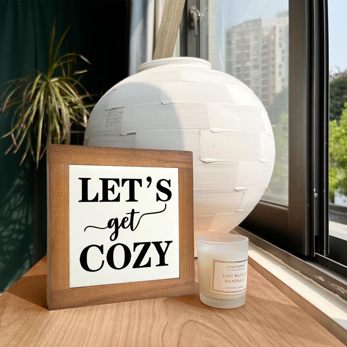 Inspirational Wood Signs, Box Wood Plaques Desk Décor, Farmhouse Home Decor Sign for Shelf, Family Table Decor for Kitchen Bedroom Dining Room, Living Room Decor, Housewarming Gift, Let's Get Cozy F