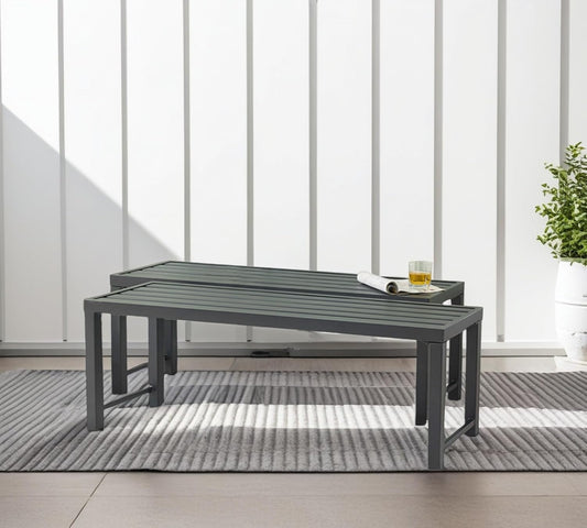 46" Outdoor Metal Backless Bench Set of 2, All-Weather Patio Garden Bench for Backyard, Porch, or Lawn, Durable Steel Bench for Outdoor Spaces, Grey