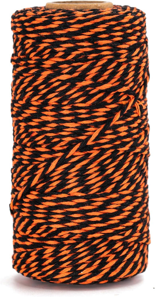 KINGLAKE Halloween Twine - Orange & Black Cotton String, 2mm, 328 Feet, DIY Crafts, Gift Wrapping, Party Decoration, Gift Tags