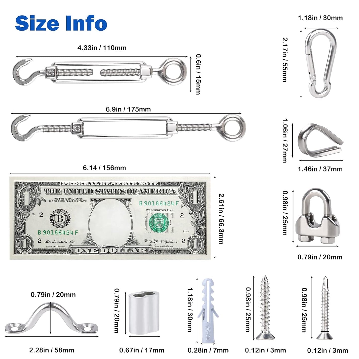 3/16" Wire Rope, 304 Stainless Steel Turnbuckle Wire Tensioner Kit, 100 Ft PVC Coated Steel Cable w/ 7×7 Strand Core for Decking Stair Railing, Shade Sail, String Light Hanging, Clothes Line
