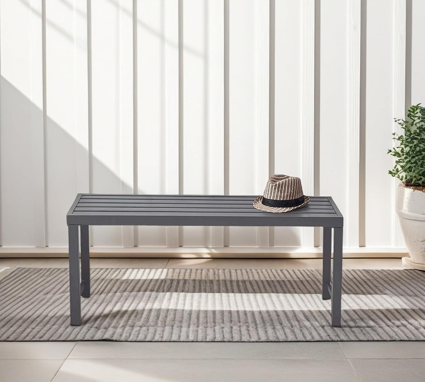 46" Outdoor Metal Backless Bench, All-Weather Patio Garden Bench for Backyard, Porch, or Lawn, Durable Steel Bench for Outdoor Spaces, Grey