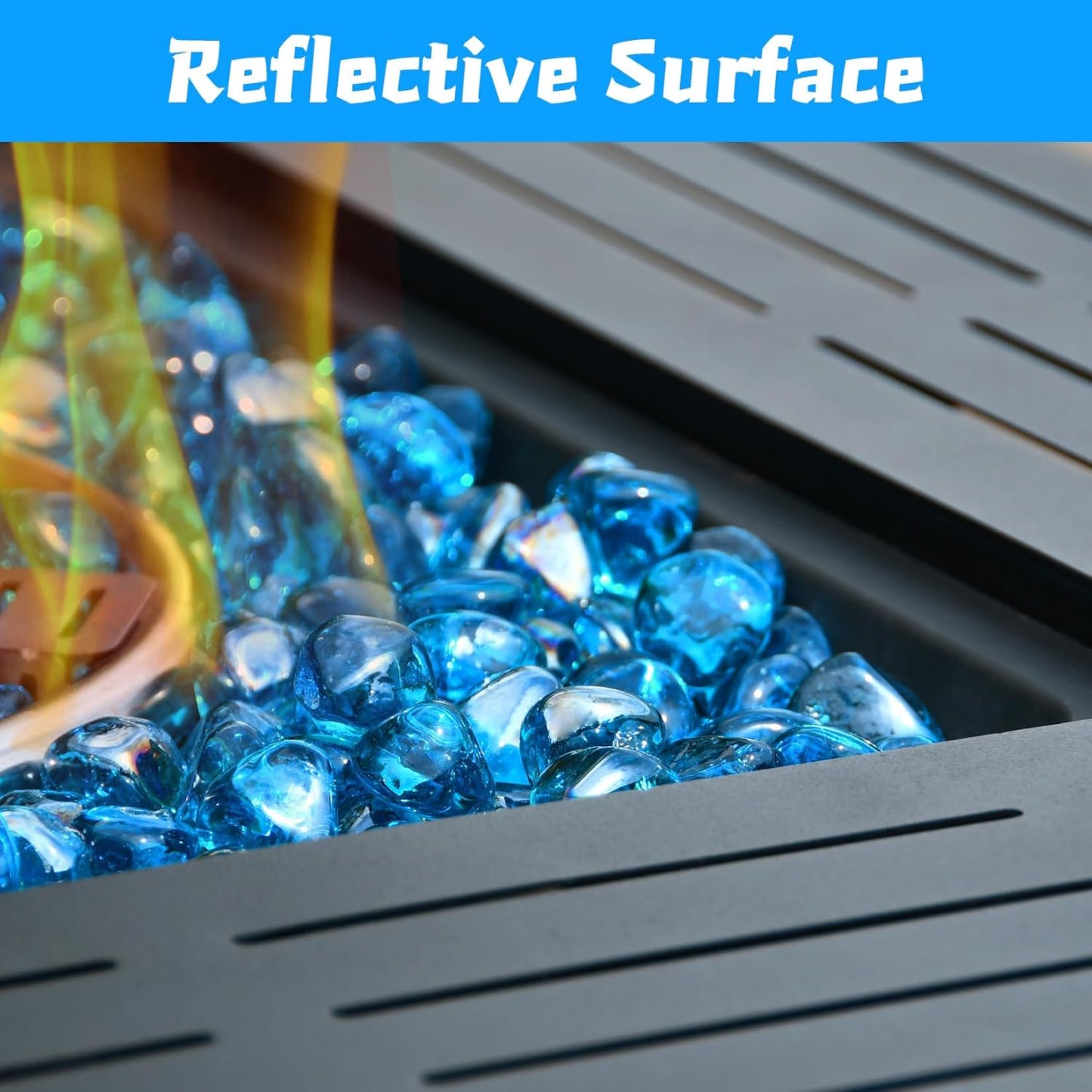 Fire Glass for Propane Firepit, Fireplace and Outdoor Decorative, Caribbean Blue Fire Pit Rocks 10LB, 1 Inch Diamond High Luster Glass Beads