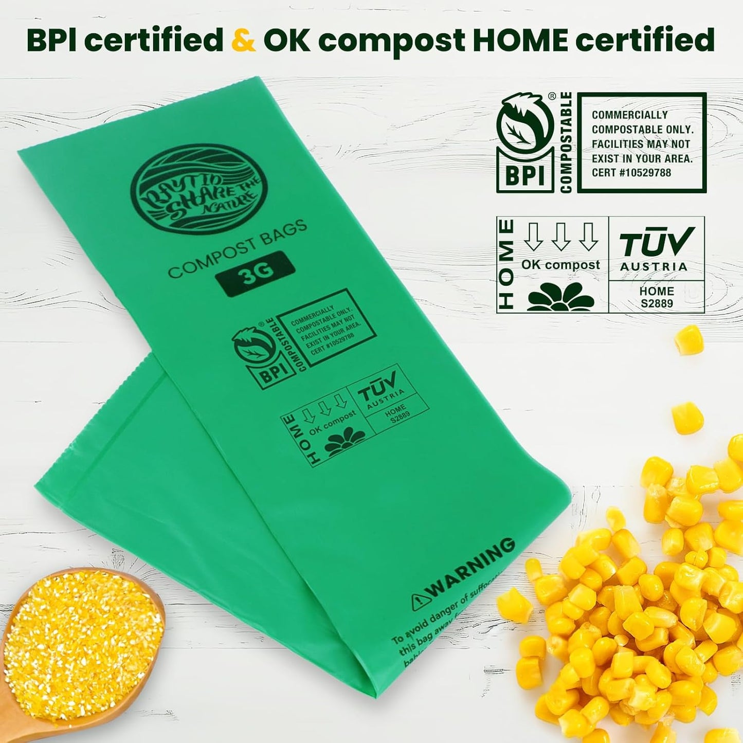 Compost Bags 3 Gallon Extra Thick Compost Bags for Countertop Bin,150counts,Compostable Liner Bags,Small Kitchen Food Scrap Waste Bags,Certified by BPI,ASTM D6400 and OK compost HOME certified