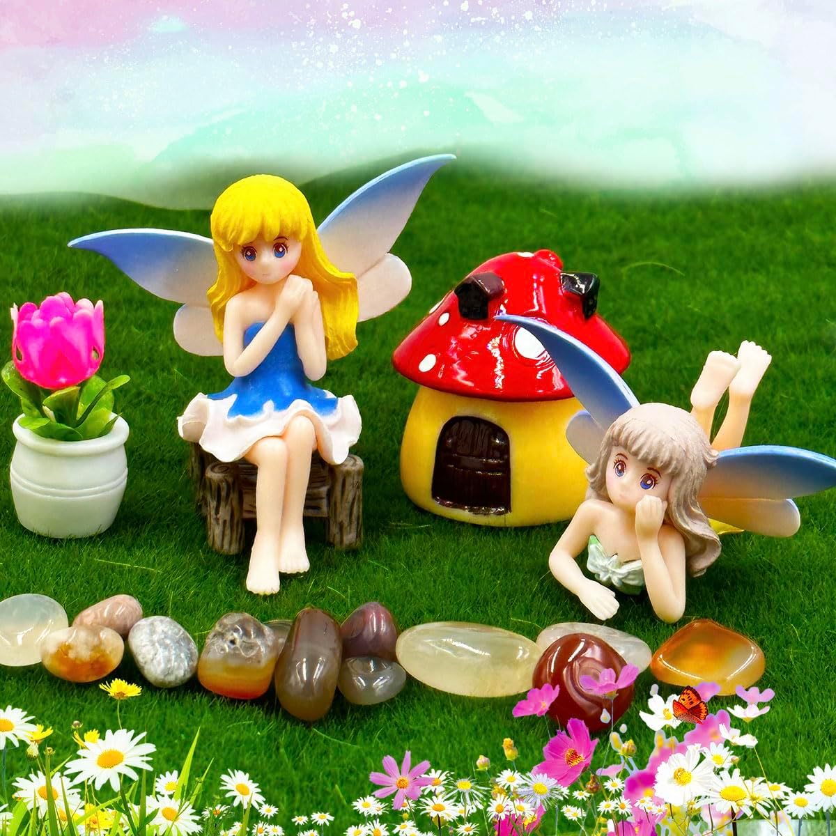 Suartus Miniature Fairy Figurines - 4Pcs Small Flower Fairies Ornaments Resin Mini Fairy Figurines Tiny Elf for DIY Fairy Garden Flower Pot Bonsai Micro Landscapes Craft Decoration Accessories