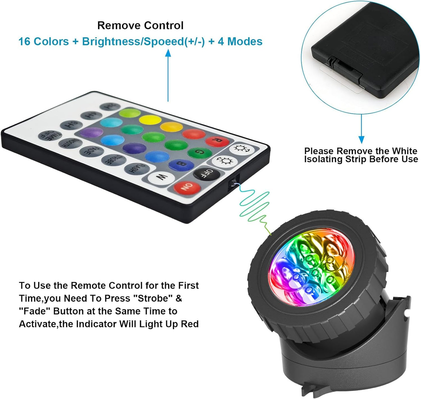 T-SUN LED Pond Light, 5 Head Lamps Submersible LED Pond Lights Color Changing Garden Pond Light with Remote Control, RGB Fish Tank Lights Fountain Spotlight for Garden, Pool, Aquarium Tank(5 Headlamp)