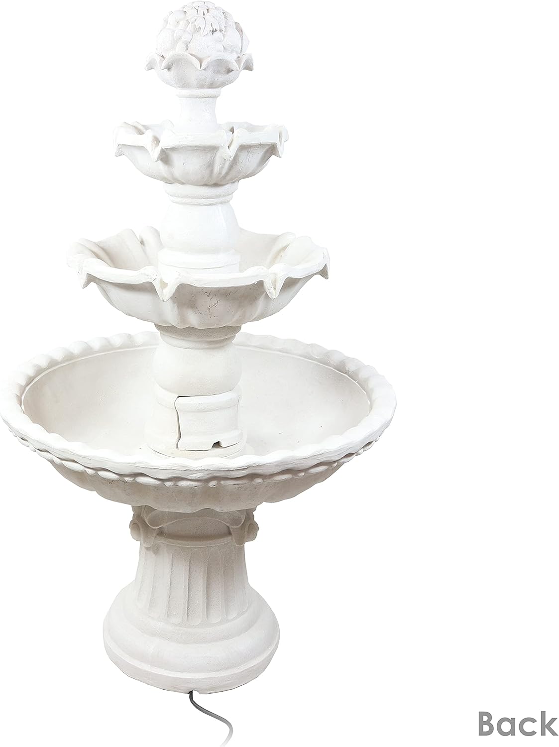 Sunnydaze 52-Inch 3-Tier Outdoor Water Fountain with Fruit Top - Large Outdoor Water Feature for Garden, Patio, Yard or Balcony - White