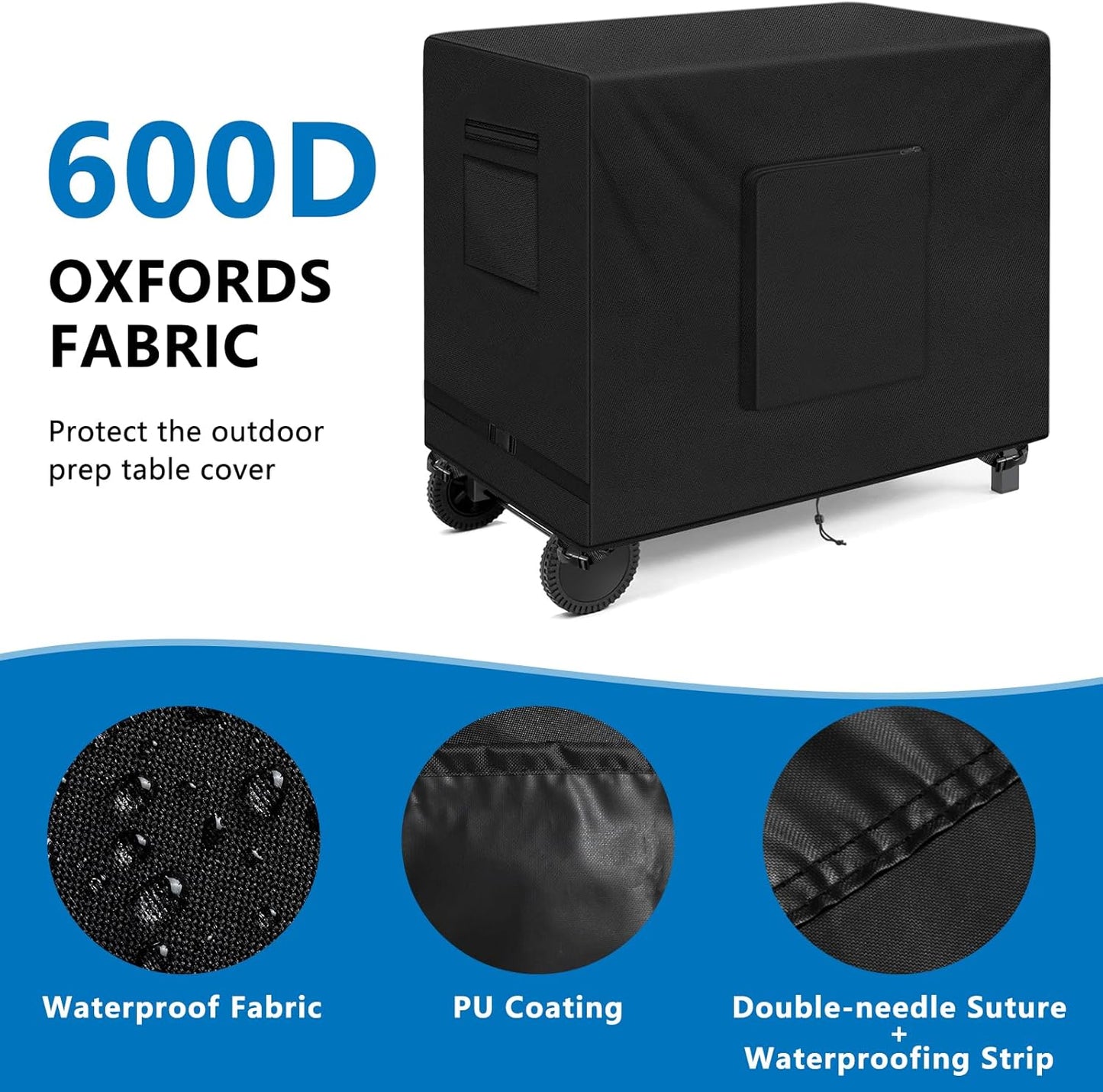 SIRUITON Outdoor Bar Cart Cover for 52 Inch BBQ Food Prep Table, Heavy Duty 600D Oxford Fabric Outdoor Dining Cart/BBQ/Worktable Metal Movable Table Waterproof Cover