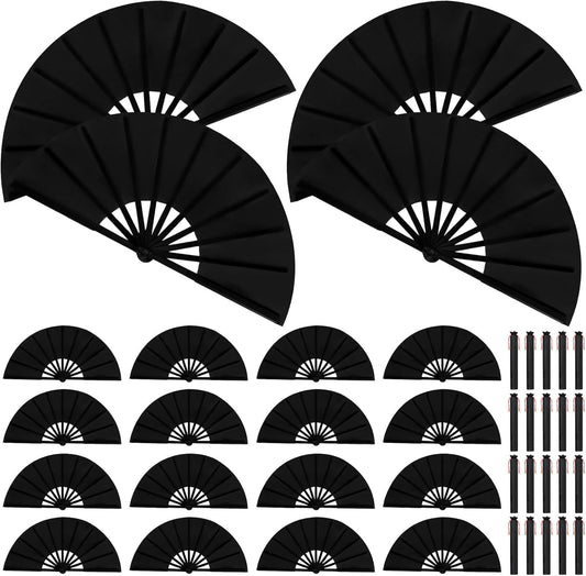 Maitys 20 Packs Large Clap Fans for Line Dancing Large Chinese Folding Hand Fans for Men and Women, Festival, Tai Ji, Kungfu, Martial Art, Gifts (Black)