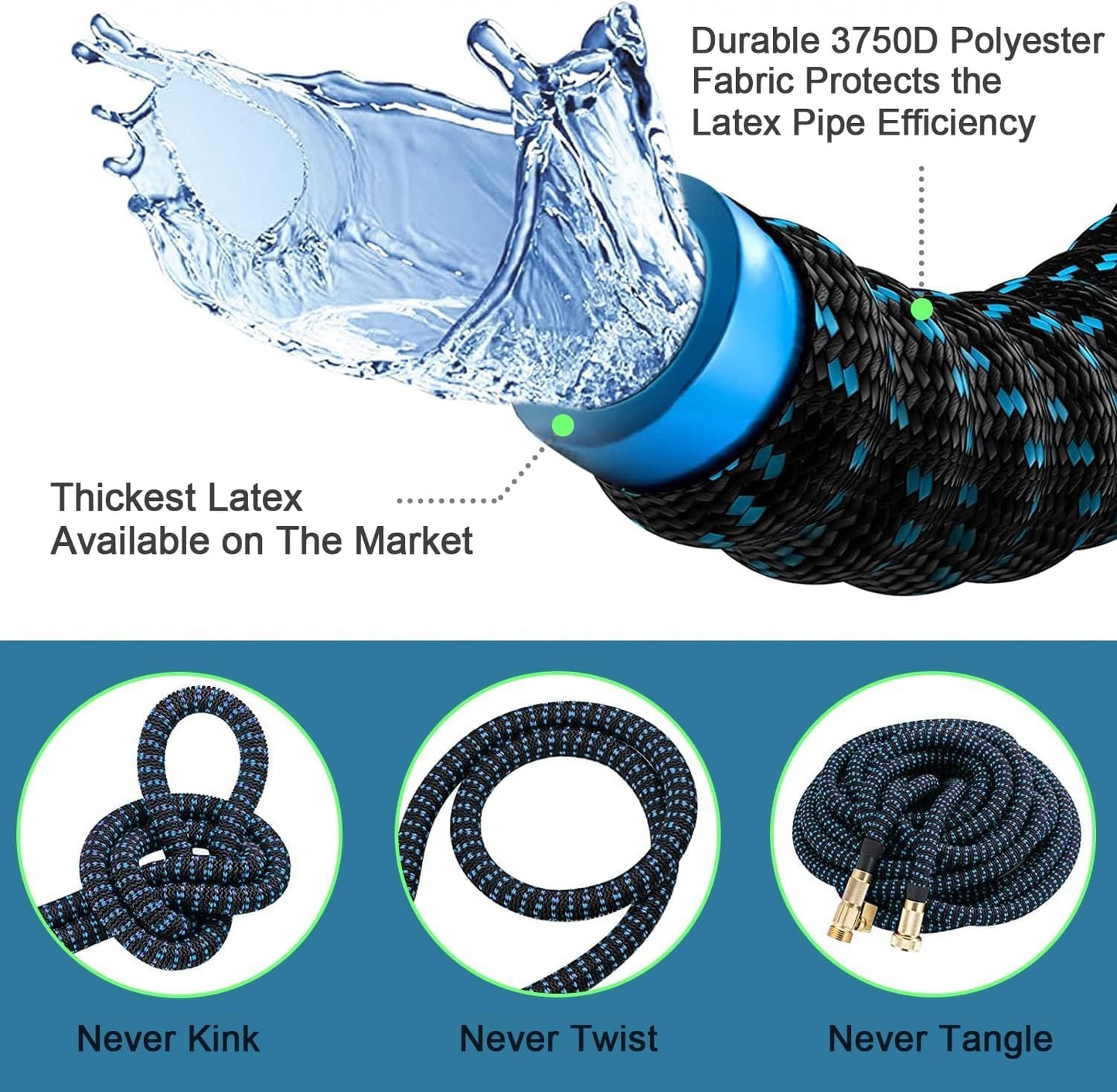 100 ft Expandable Garden Hose - Kink Free Flexible Water Hose 100ft with 10 Pattern Spray Nozzle, 3/4 Solid Brass Connectors, Retractable Latex Core - Lightweight Expanding Hose