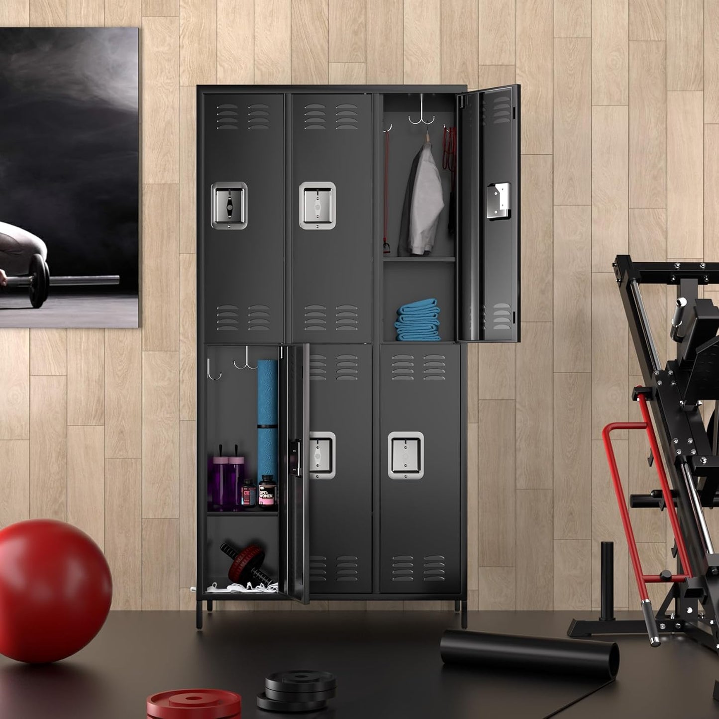 6-Door Metal Locker with Lock, 71”H Metal lockers for Employees, Multi-Use Storage Locker for Employees, School, Office, Gym, Home, Garage, Industrial - Assembly Required