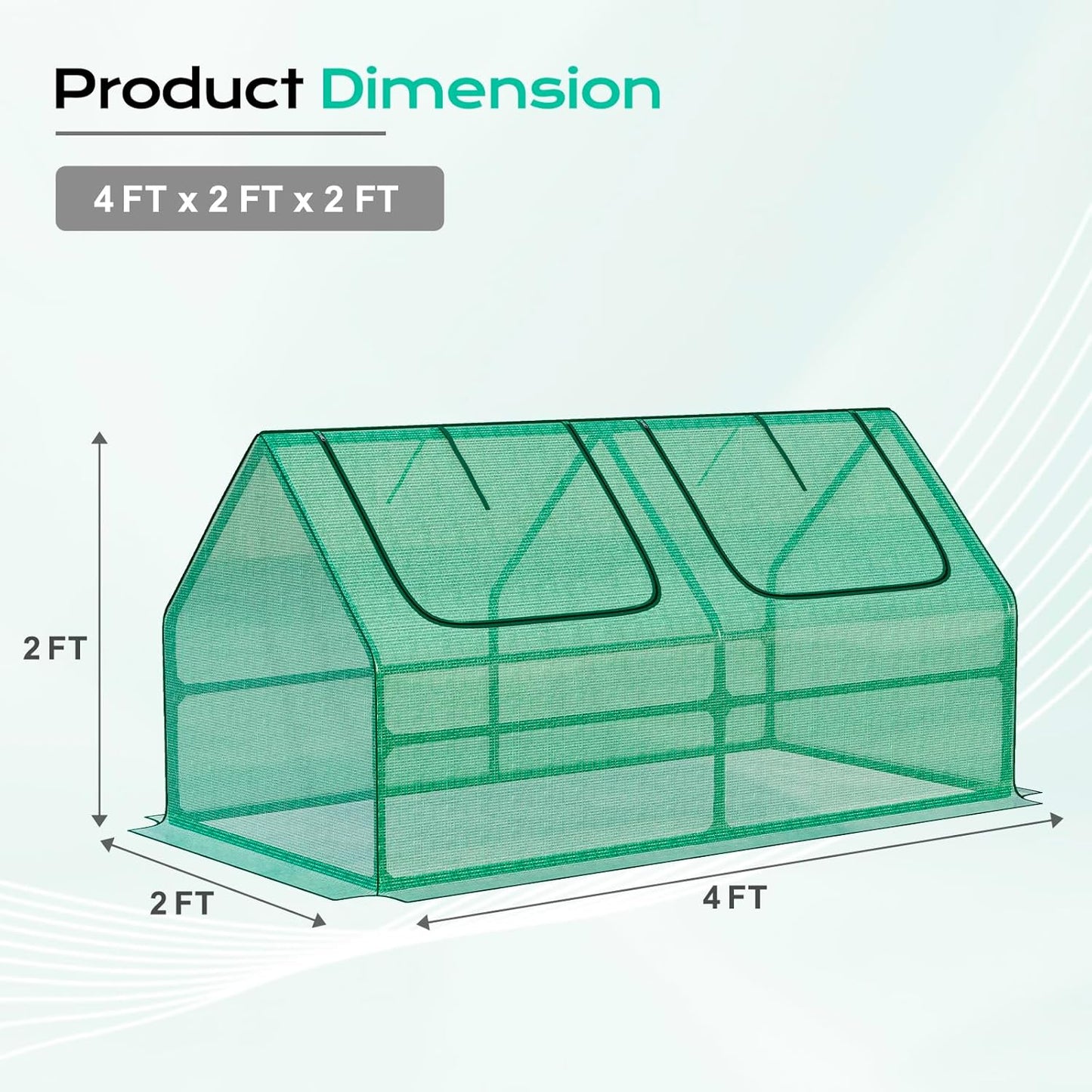 BPS 4x2x2 ft Mini Greenhouse with Green PE Cover UV-Protected Roll-Up Zipper Windows, Ideal for Indoor or Outdoor Use on Raised Garden Beds