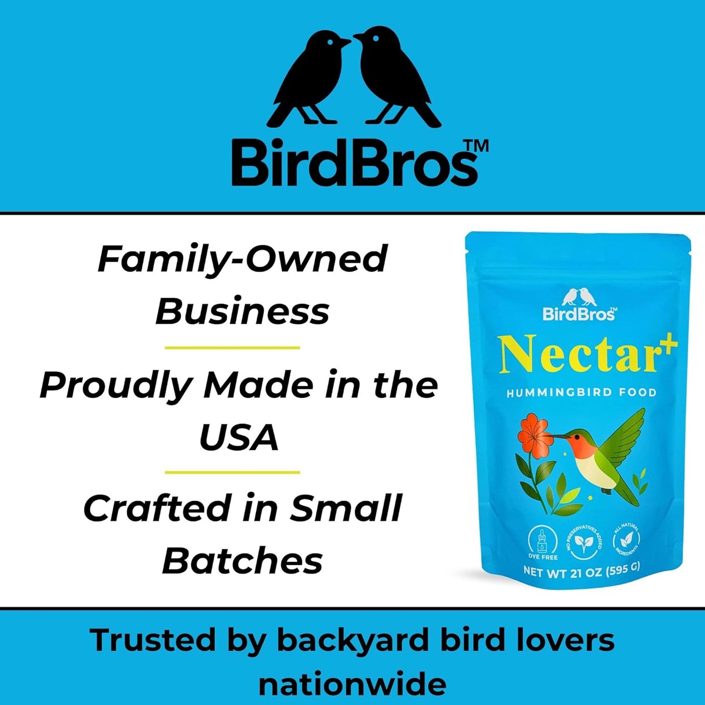 BIRDBROS Hummingbird Nectar Powder Nectar+ Hummingbird Food for Feeders – All-Natural, Dye-Free, No Boil, Easy Mix – Pure Cane Sugar, Hummingbird Feeder Refill, Made in USA – Makes 96 oz