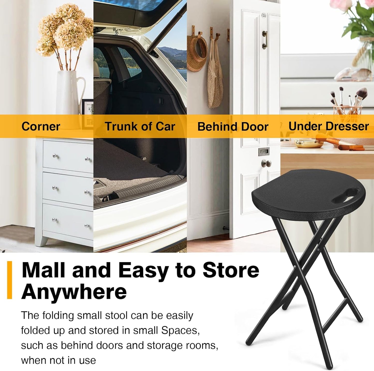 TAVR Furniture Portable Folding Chair with Handle, Heavy Duty Round Fold Stool Chair with 500lbs Capacity for Adults, 18 Inch Foldable Stool for Dorm, Kitchen, Vanity, Church and Outdoor use