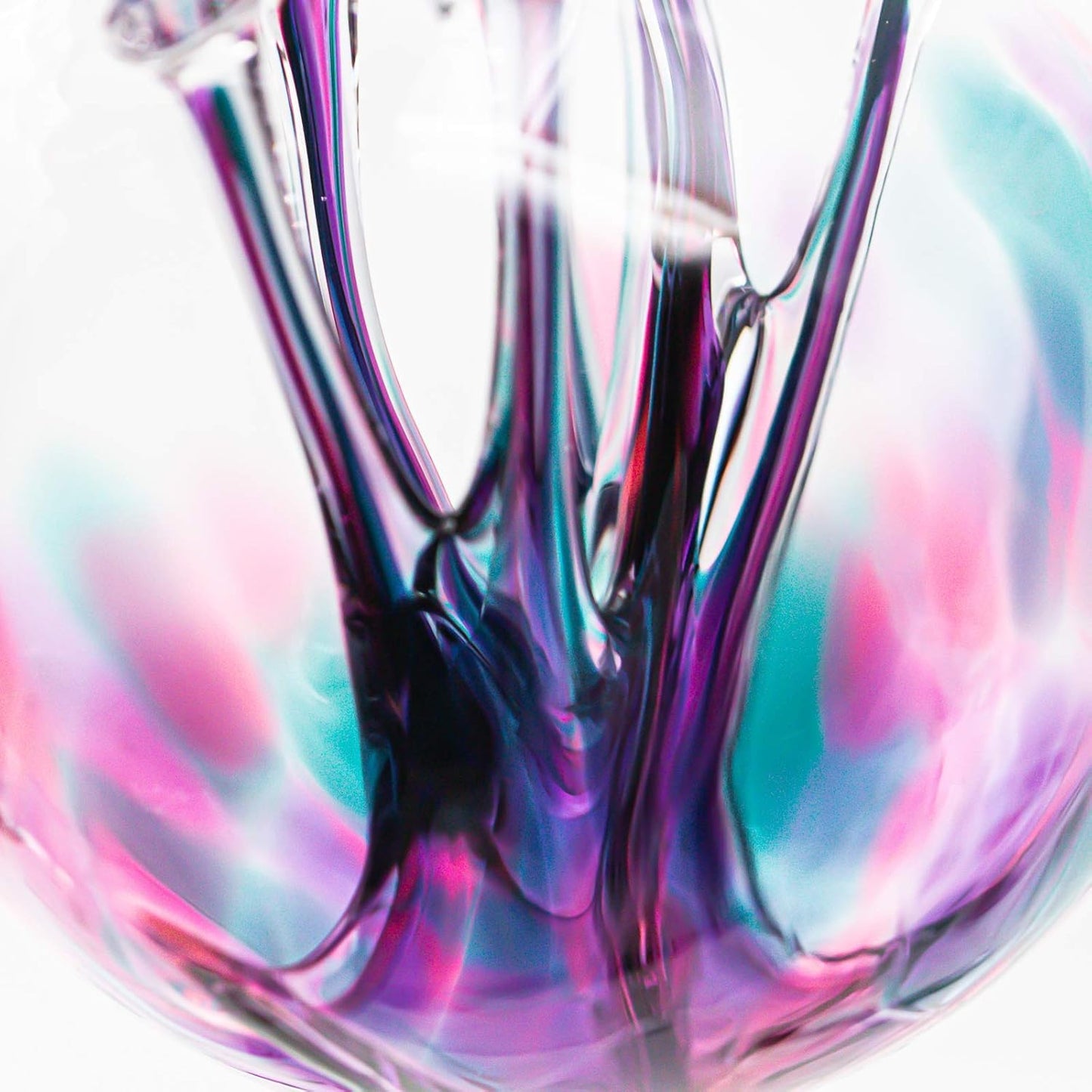 Luke Adams Glass | 3" Mini Glass Tree of Life | Handmade Ornament | Hanging Garden Gazing Ball | Indoor Outdoor Home Décor | (Pink Violet Teal)