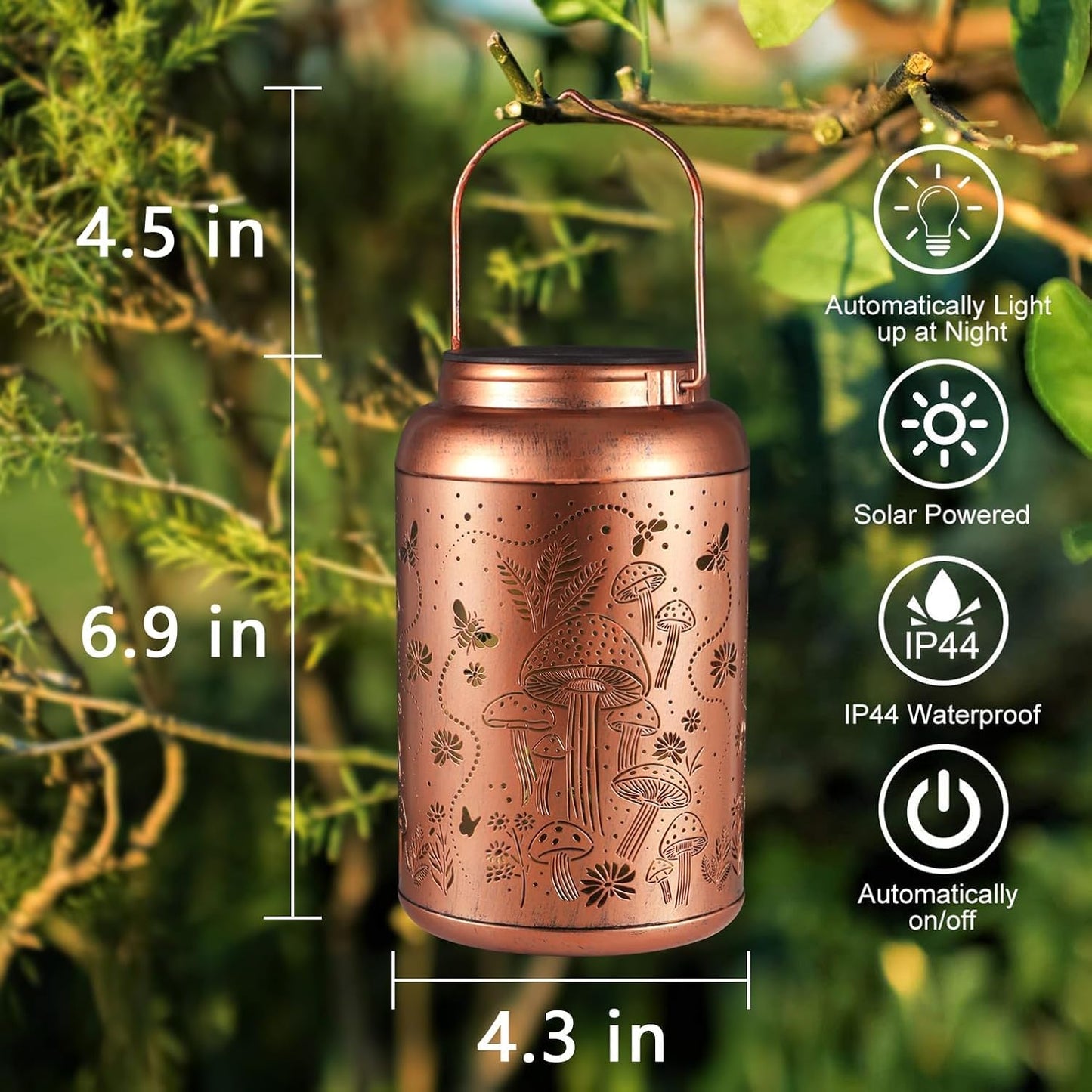 2 Pack Solar Lanterns Outdoor Waterproof, Mushroom Garden Decor Gifts for Women Mom Grandma Hanging Solar Lights Metal Solar Decoration Outside LED Lanterns for Yard, Patio, Lawn