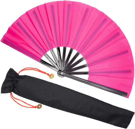 Zolee Large Rave Clack Fan for Line Dancing - Boots on The Ground Folding Hand Fan - Foldable Chinese Tai Chi Kung Fu Fan - for EDM, Music Festival, Hot Flashes, Event, Party, Dance (Pink)