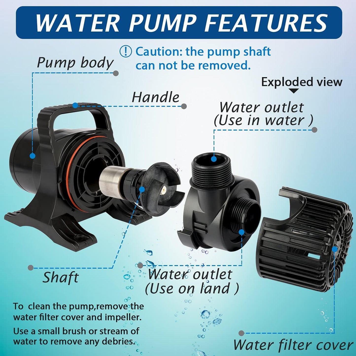 WaterRebirth (8600GPH 520W, UL listed) High Flow Submersible Water Fountain Aquarium Sump Pond Electric Waterfall Pump PS-8600