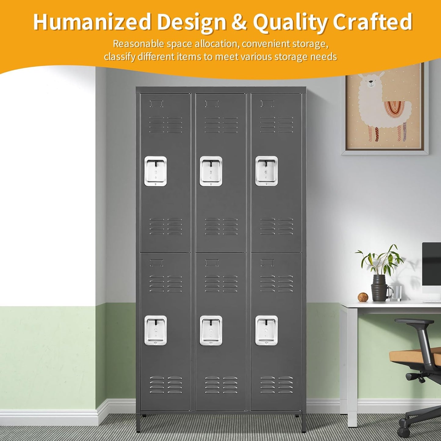 Metal Lockers for Employees, Storage Employee Locker, 72" Storage Lockers with Shelves Steel Cabinet for Home (Black, 6 door-72'')