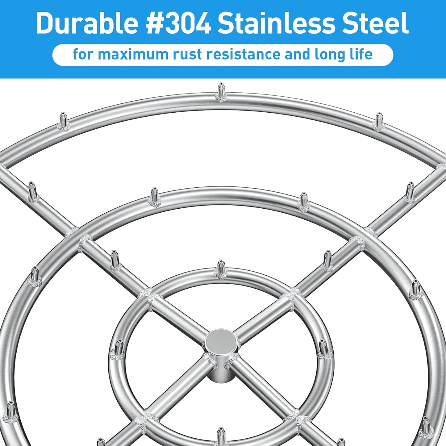 Stanbroil 30" High Flame Round Jet Burner Ring for Natural or Propane Gas Fire Pit, 304 Series Stainless Steel, Triple Ring