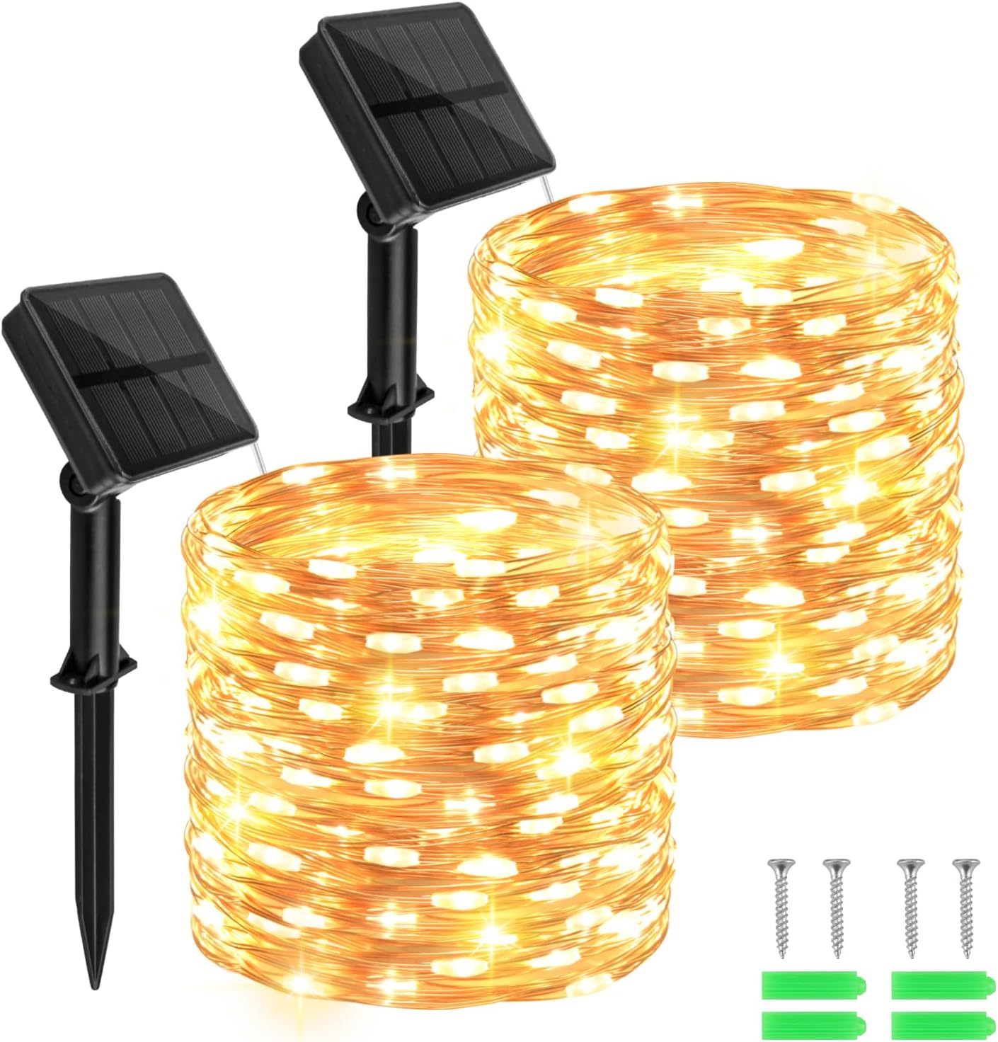 Solar Fairy Lights Outdoor Waterproof,39.4ft 120LED Solar String Lights for Outside 8 Modes 2 Packs for Patio Backyard Garden Deorations Warm White
