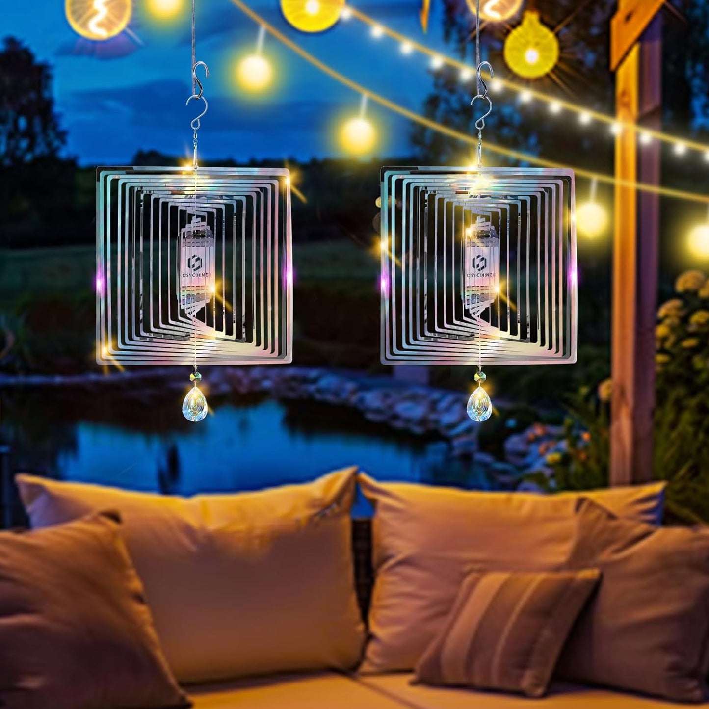 Wind Spinners Outdoor – Colorful Garden Wind Spinners & Yard Decorations, Outside Wind Chimes for Garden Decor, Birthday Gifts for Women (Square-Silver, 11.9 inch)