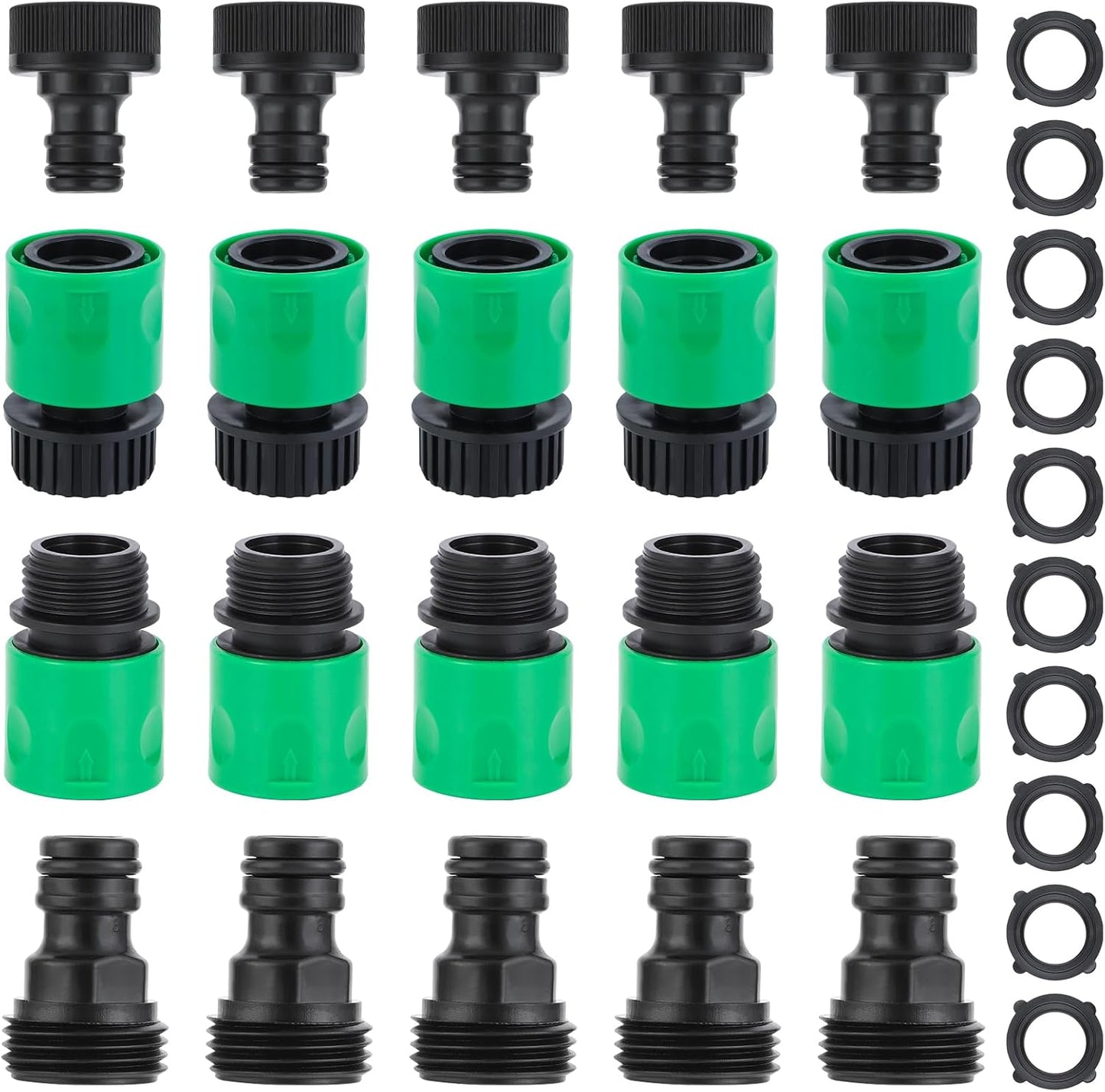 20 Pieces plastic water hose quick connect fittings, Garden Hose Quick Connect Fittings Plastic Fitting Adapter for Hose 3/4 Inch GHT Male and Female Connectors with 12 Pieces Rubber Washer