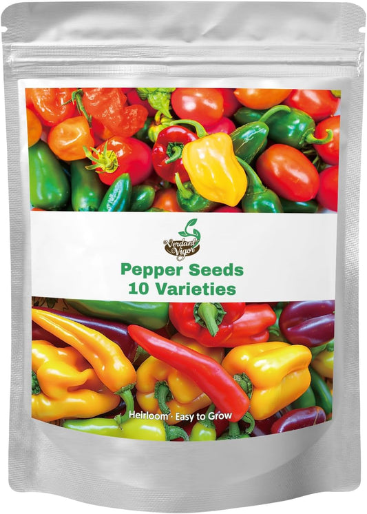 600+ Pepper Seeds, Heirloom Vegetable Seed for Planting Indoor Outdoor, 10 Varieties Hot and Bell Pepper (Capsicum Annuum) Seeds Garden Kit, Non-GMO Home Fresh Food Hydroponic Veggie Supply