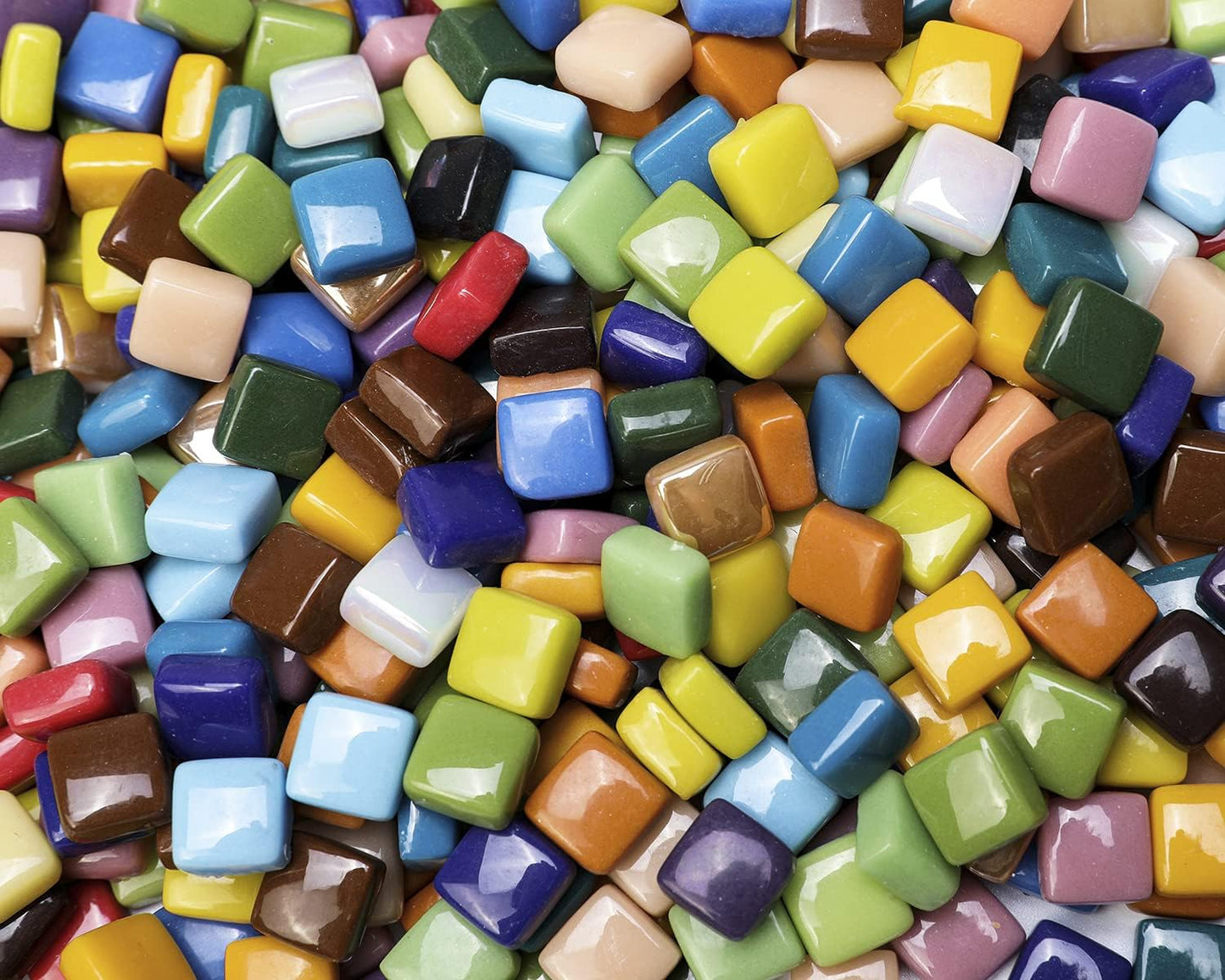 Lanyani 2 Pounds Vibrant Glass Mosaic Tiles for Arts and Crafts, Colorful Bulk Loose Mosaic Glass Pieces Square Stone Tiles, 1/2 inch, 500 Pcs