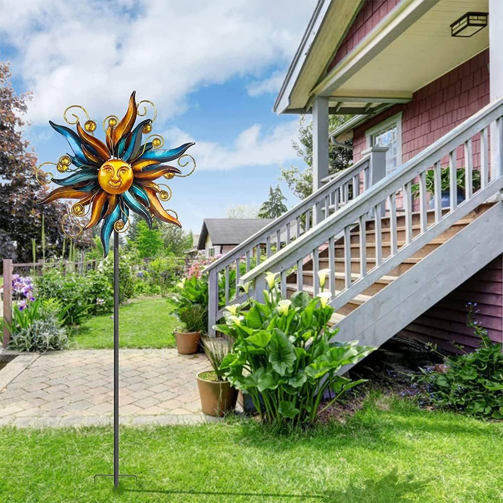 VEWOGARDEN Garden Solar Wind Spinner, Sun Outdoor Metal Wind Sculpture Yard Art Decor for Patio, Lawn & Garden