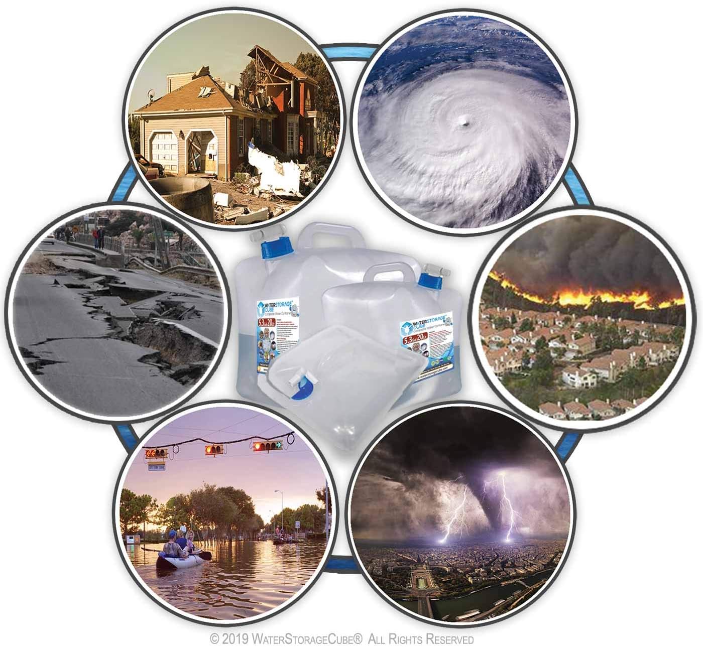 WaterStorageCube 3pc/5pc Premium Collapsible Water Container Bundle Cube + Bag, No BPA Camping Drink Storage Carrier Jug for Outdoors Hiking Backpack & Survival, No-Leak Foldable Portable & Freezable