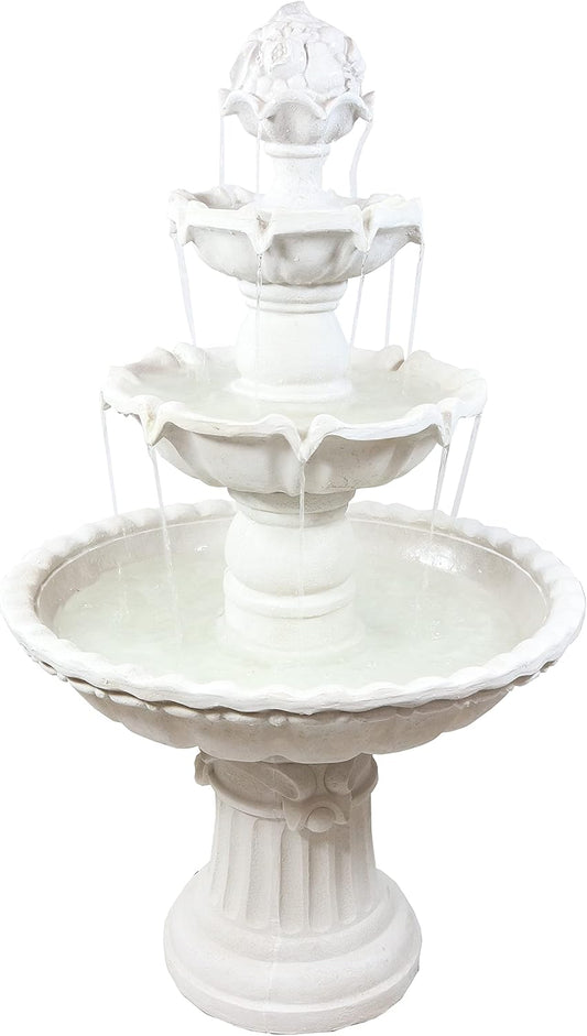 Sunnydaze 52-Inch 3-Tier Outdoor Water Fountain with Fruit Top - Large Outdoor Water Feature for Garden, Patio, Yard or Balcony - White