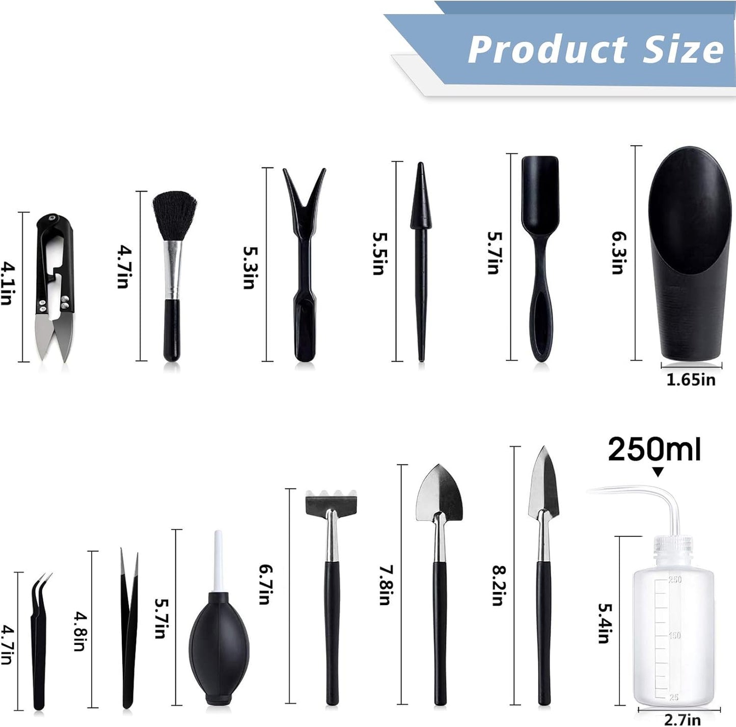 Succulent Tools, 13 Pcs Mini Garden Tool Set, Transplanting Tools Set,Succulent Care kit for Succulent Miniature Gardening Plant, Black